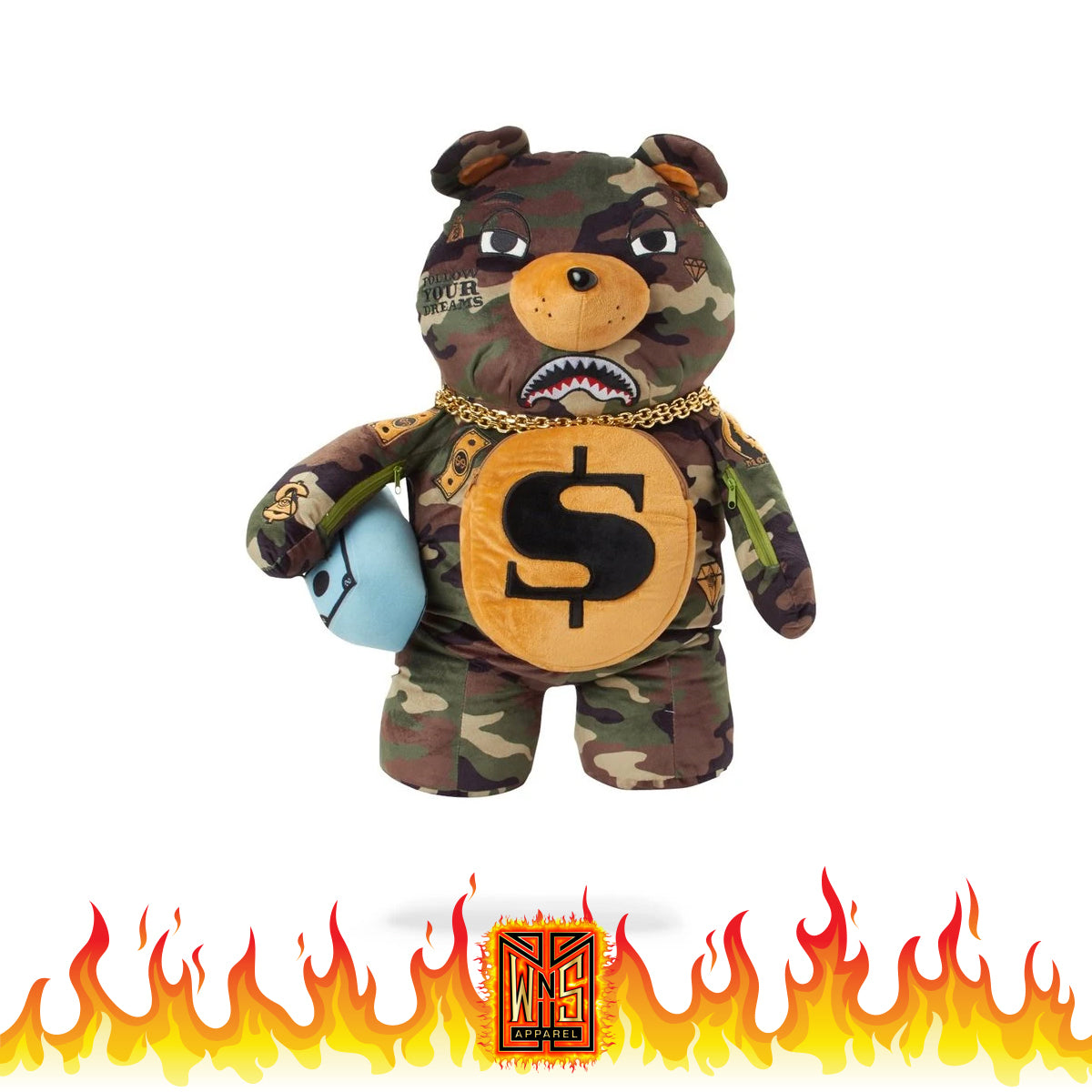 Sprayground Camo Money Bear Backpack (Teddy Bear) WNS Apparel