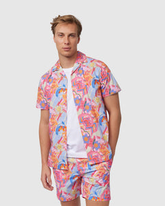 Psycho Bunny Mens Benton All Over Print Shirt + Swim Trunks