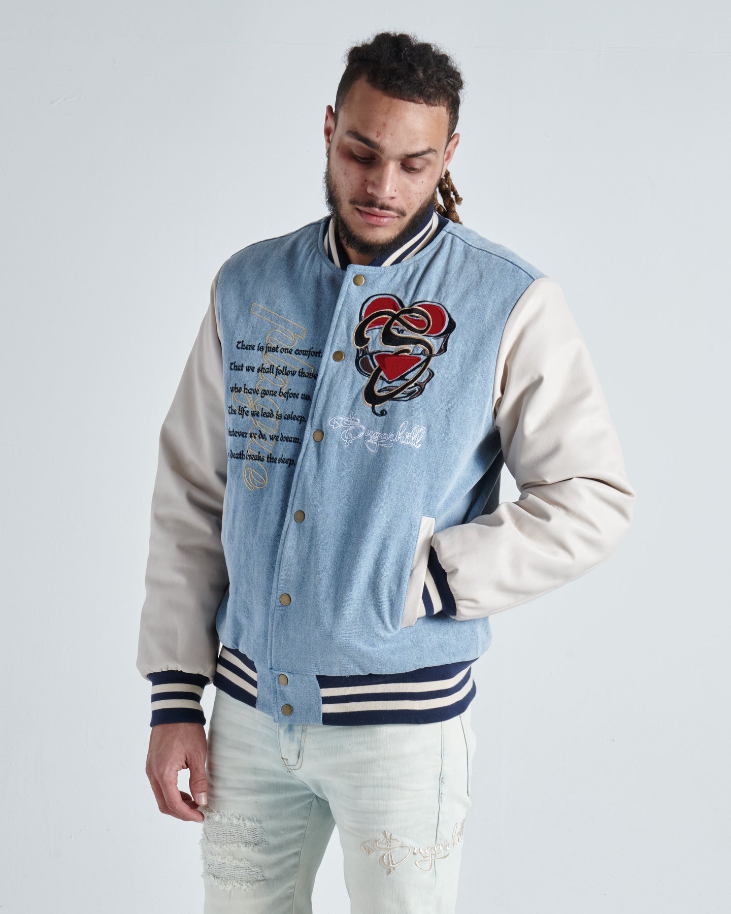 Sugarhill Plague Denim Letterman Jacket – WNS Apparel