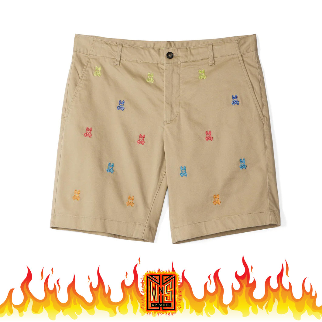 Psycho Bunny Bonham All Over Bunny Print  Chino Shorts Khaki
