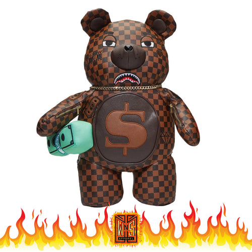 Sprayground Brown Checkered Leather Teddybear Backpack