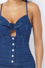 DENIM ROMPER WITH FRONT CUTOUT AND BUTTONS