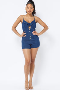 DENIM ROMPER WITH FRONT CUTOUT AND BUTTONS