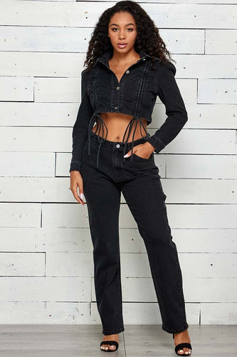 LONG SLEEVE CROP JACKET WITH PANTS SET