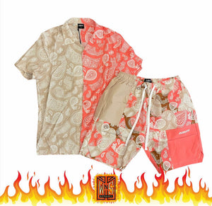 Outrank Paisley Pink Buttom Up Short Set