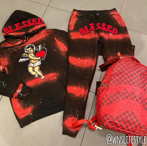 Rawyalty Blessed Angel Sweatsuit - Tie Dye Red