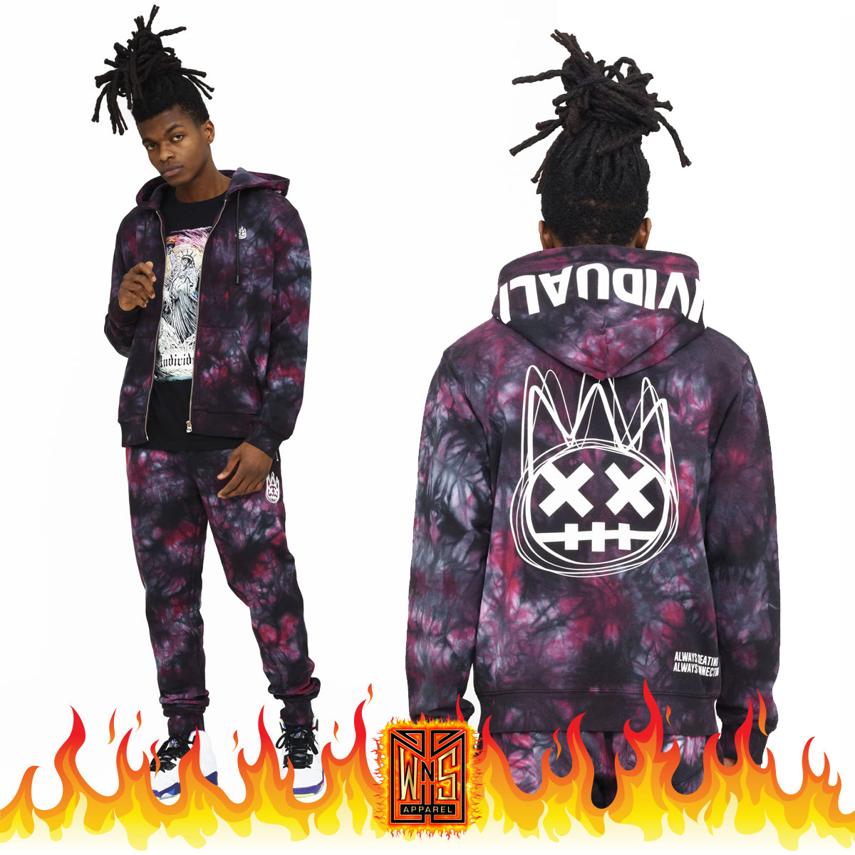 Cult of Individuality Novelty Zip Hoodie & Sweatpants Merlot Tie