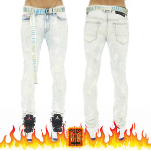 Cult Punk Super Skinny Stretch w/ Belt in Sky
