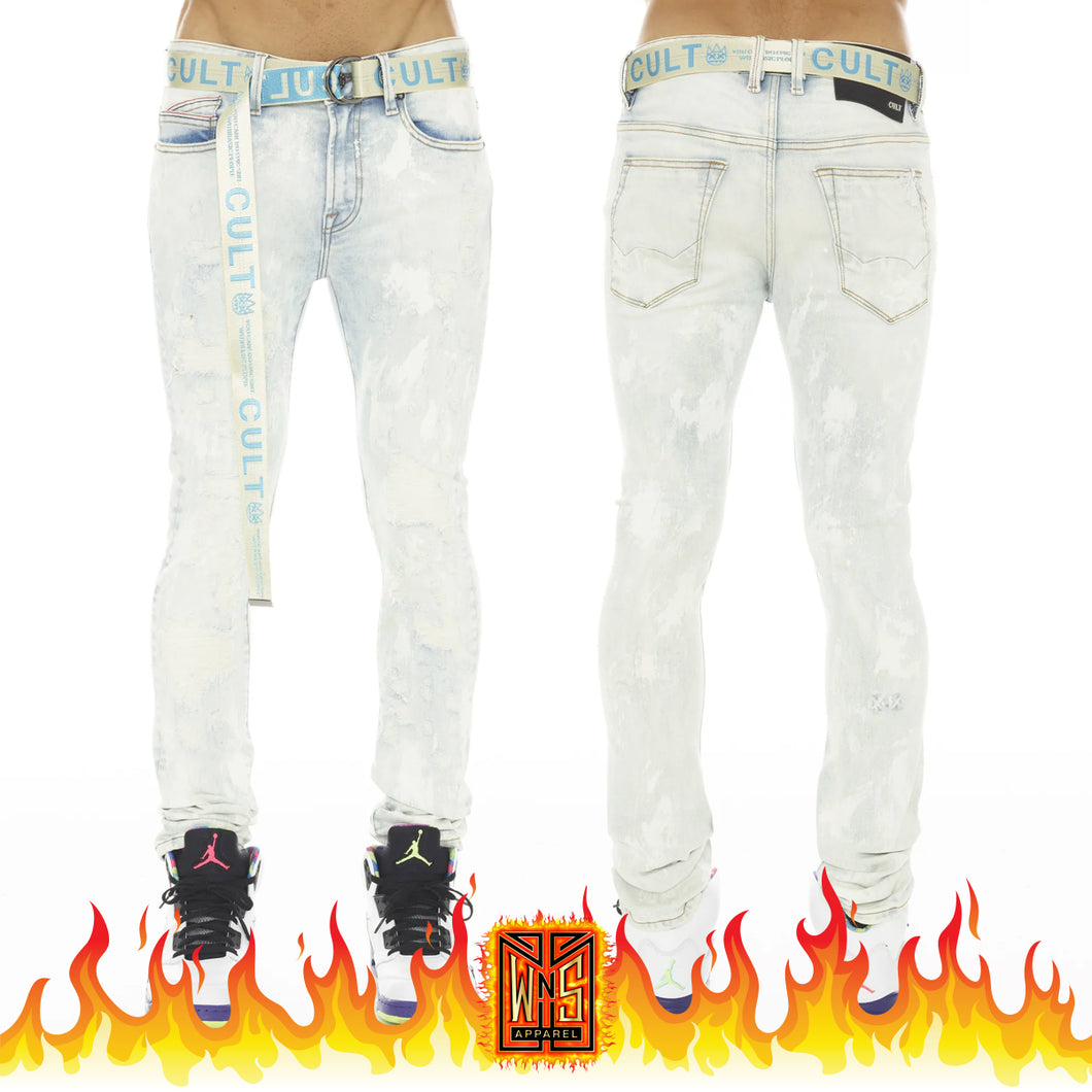 Cult Punk Super Skinny Stretch w/ Belt in Sky