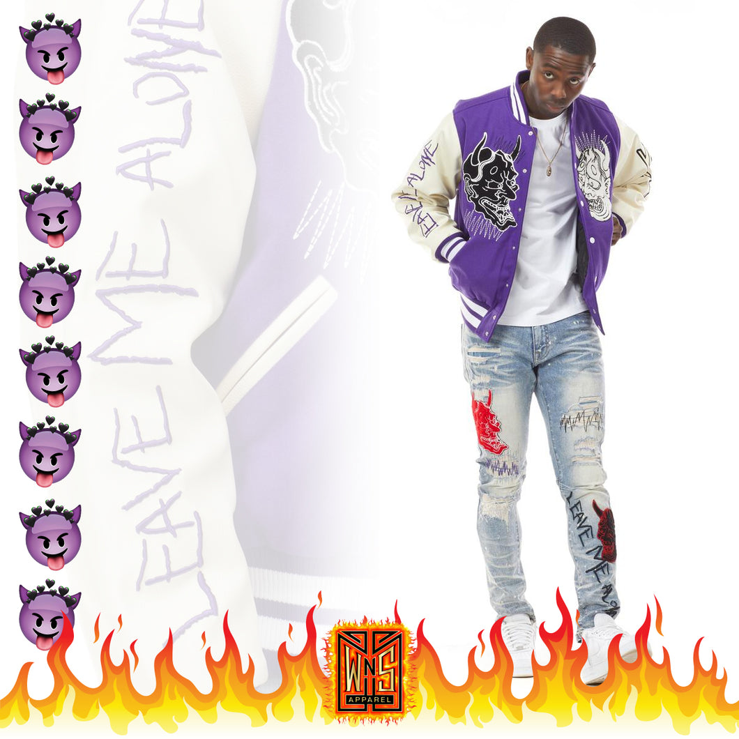 Demon Time Varsity Jacket & Jeans (Purple)