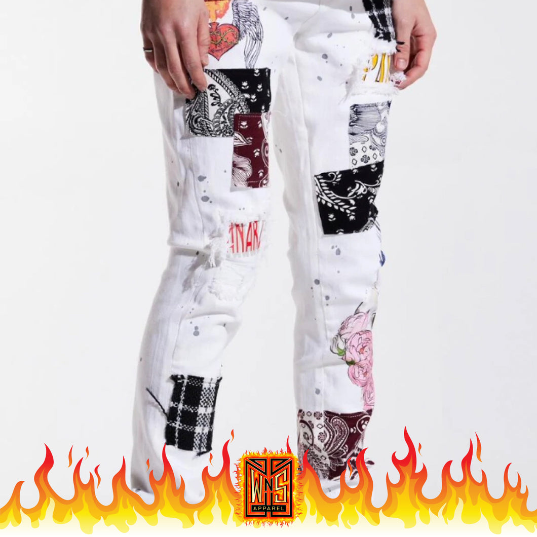 Embellish Arcadia Patchwork White Jeans