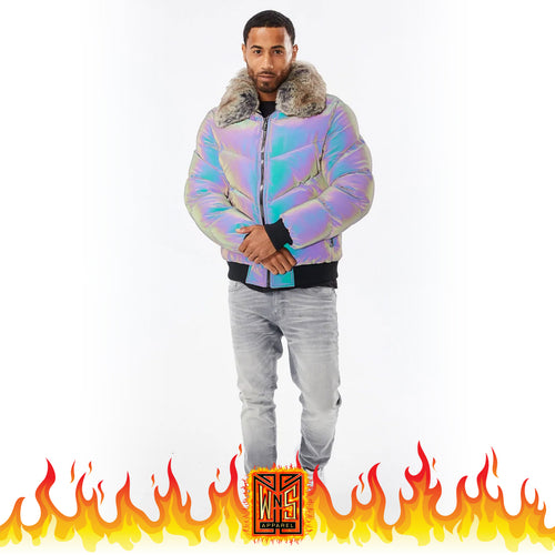 Jordan Craig Iridescent Oil Spill Flatbush Puffer Jacket