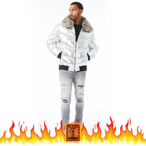 Jordan Craig Flatbush Bomber Jacket Metallic Silver