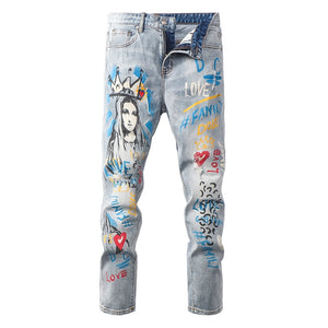 Virgin Mary Custom Painted Slim Jeans