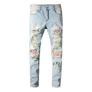 Pink Bandana Light Slim Fit Jeans
