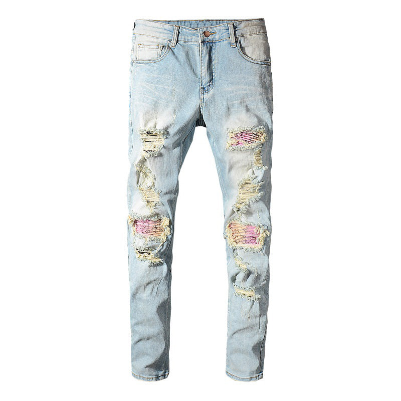 Pink Bandana Light Slim Fit Jeans